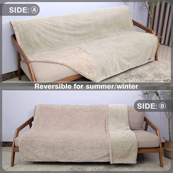 Catalonia Waterproof Liquid Pee Proof Fleece Sherpa Blanket for Bed Couch Sofa, Protector Cover for Baby, Cozy Lining Throws for Camping Boating (Camel/Taupe, 50x60 inch)