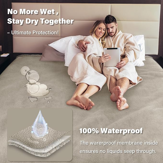 Catalonia Waterproof Liquid Pee Proof Fleece Sherpa Blanket for Bed Couch Sofa, Protector Cover for Baby, Cozy Lining Throws for Camping Boating (Camel/Taupe, 50x60 inch)