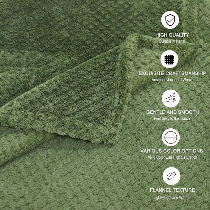 uxcell Flannel Fleece Bed Blankets, Soft Warm Microfiber Blanket, Mesh Fuzzy Plush 330GSM Lightweight Decorative Solid Blankets for Bed Full (70"x78") Army Green