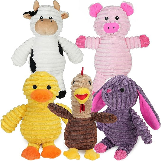 Dog Toys, 5 Pack, Plush Dog Squeaky Toys, Assortment Value Bundle Animal Pet Toy for Small Medium Large Dogs, Stuffed Puppy Chew Toy