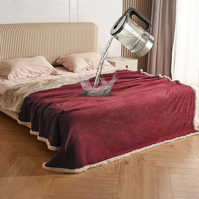 Catalonia Waterproof Bed Blanket for Intimacy, Love Couples Leakproof Bed Cover, Reversible Protector Squirt Blanket, Splash Stain Proof Blanket Pad for Adults, Washable, 80X90 inches, Wine
