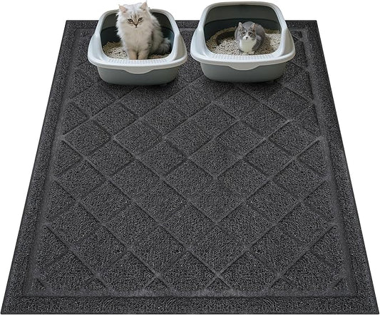Amyracel Cat Litter Mat, 48"x30" Non-Slip Litter Trapping Mat, Urine-Proof Kitty Litter Mats for Floor, Soft on Kitty’s Paws, Kitten Supplies for Indoor Cats (Black)
