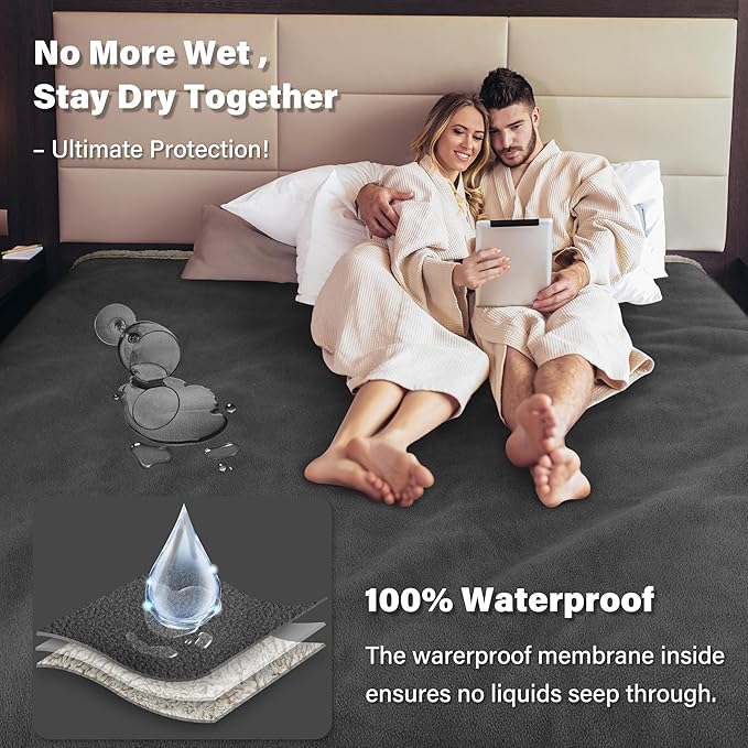 Catalonia Waterproof Bed Cover for Intimacy, Love Couples Leakproof Protector, Reversible Squirt Blanket, Splash Stain Proof Pad for Adults, Washable, 80x90 inches, Gray/Taupe
