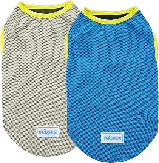 KYEESE 2 Pack Dog Cooling Shirts - Breathable Instant Cooling Vests, Lightweight for Summer Dog Apparel, Blue+Grey, X-Large