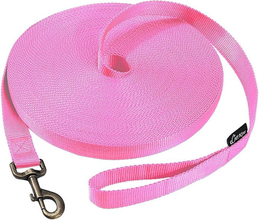 HIKISS Long Dog Leash Obedience Recall Training Agility Lead with Thickening Material for Large Dog - 15ft 20ft 30ft 50ft 100ft Training Leash(Pink 15ft)